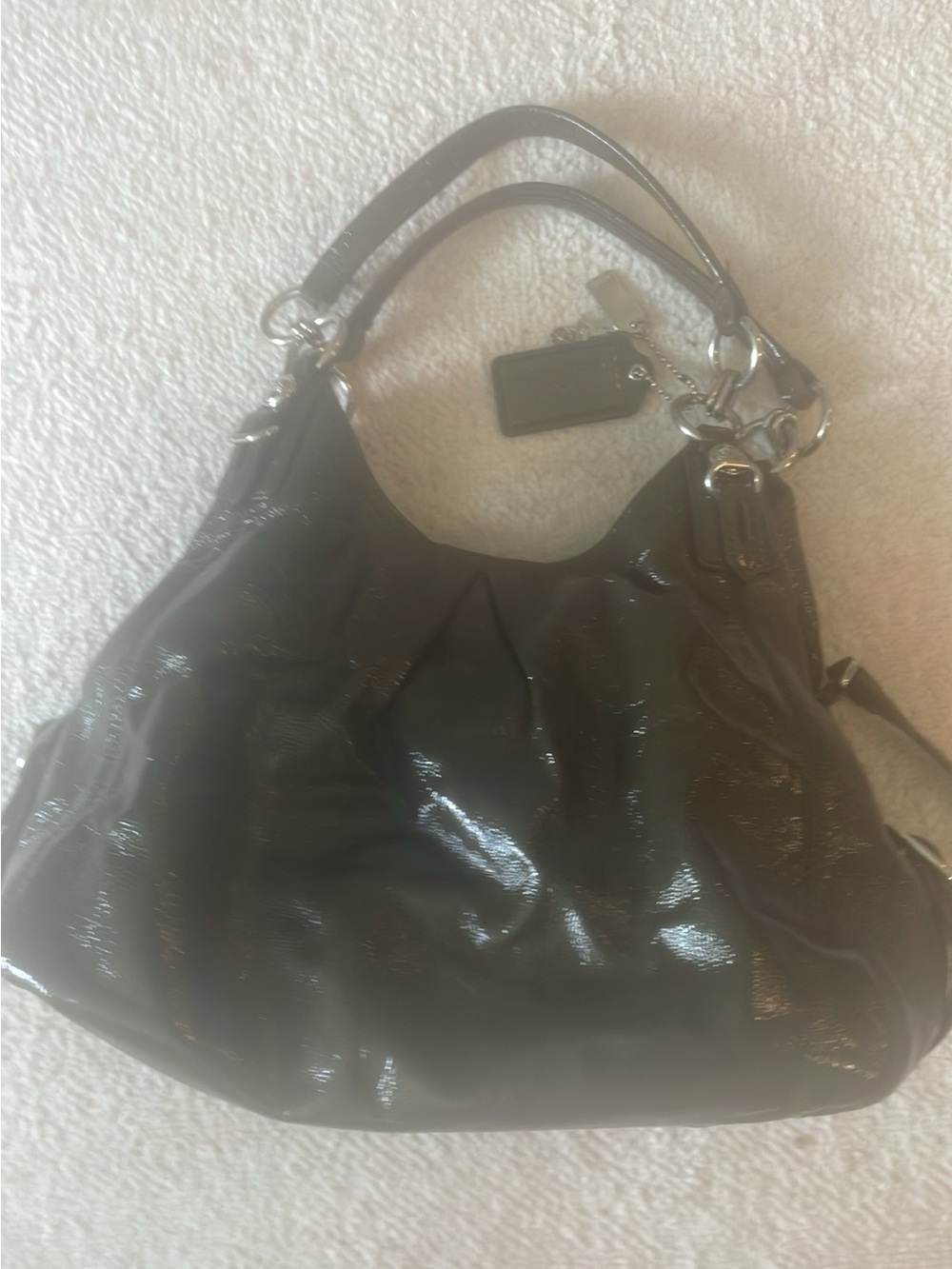 Coach gunmetal Madison Maggie Patent Leather Shoulder Bag